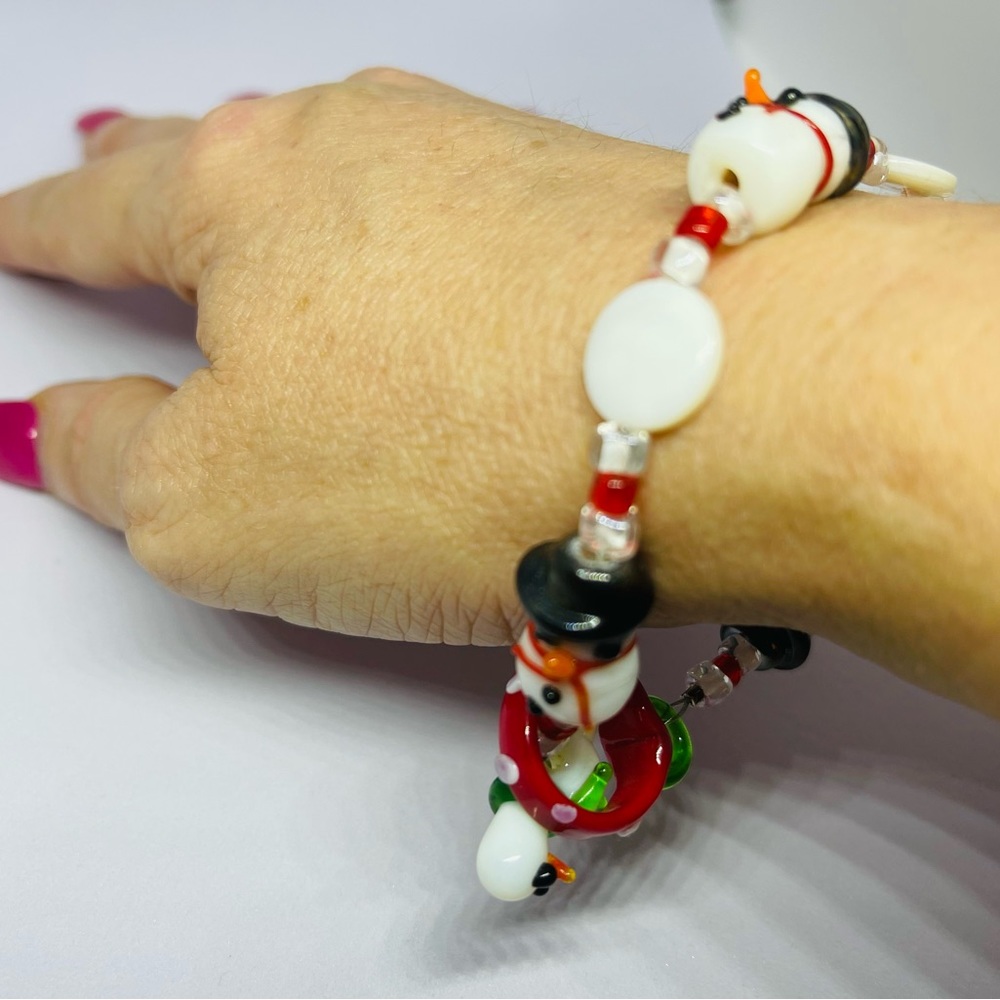 Glass Beaded Snowman Vintage Bracelet Holidays Christmas Winter Jewelry